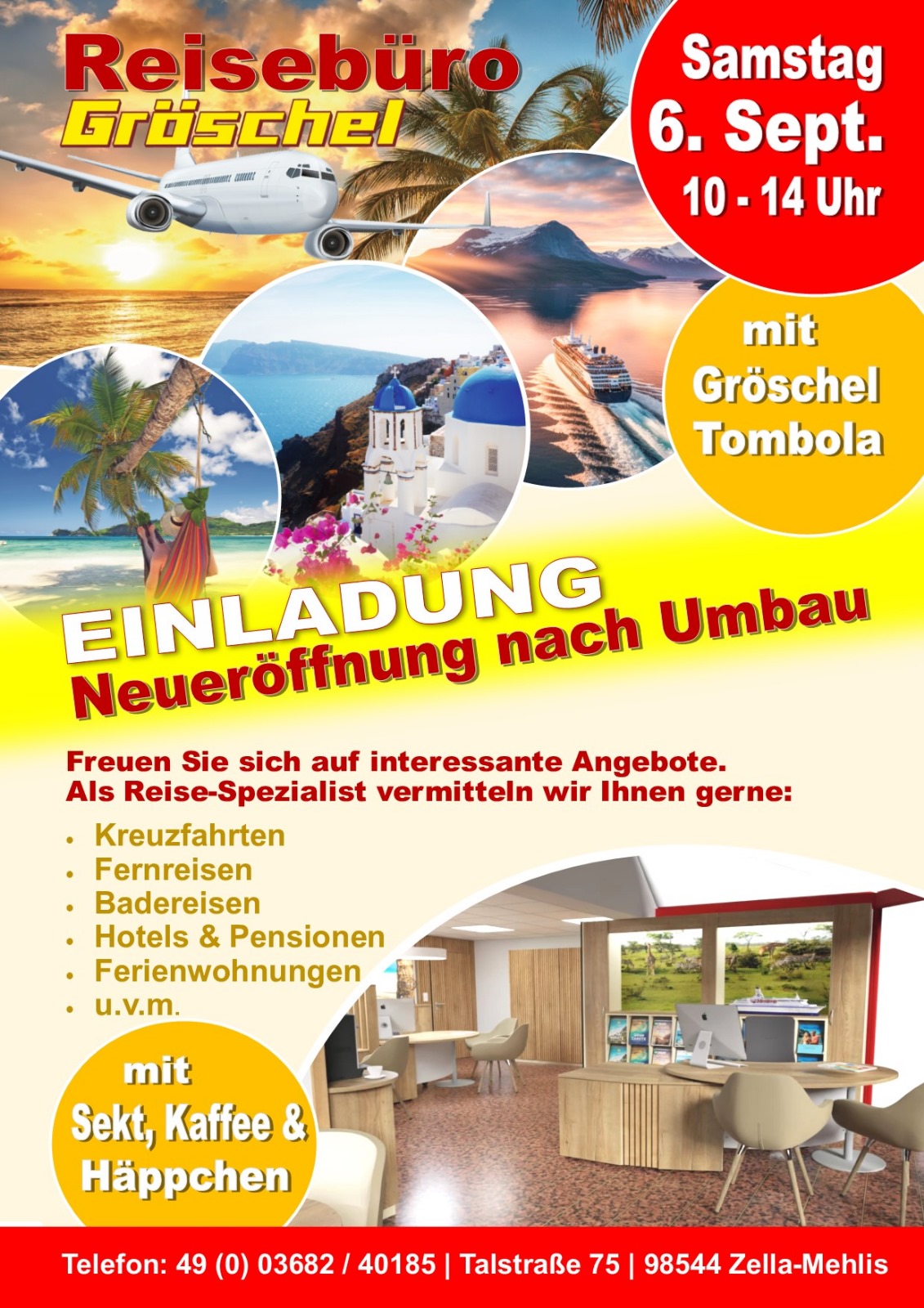 Gröschel Reisebüro Flyer Neueröffnung 2025